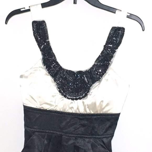 Sequin Hearts Midi Dress Party Black Cream Size 5 Pockets Hidden Back Zipper - Picture 3 of 9